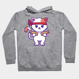 Cute Cat Holding Fish (2) Hoodie